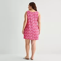 St. John's Bay Womens Plus V Neck Sleeveless Floral A-Line Dress