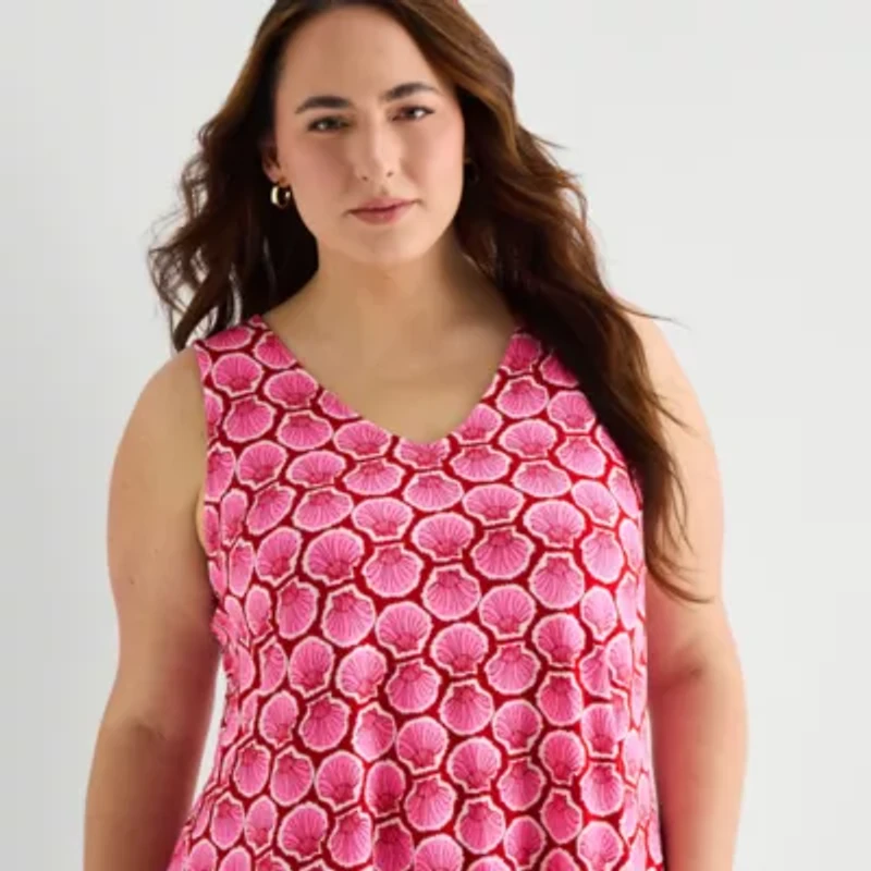 St. John's Bay Womens Plus V Neck Sleeveless Floral A-Line Dress