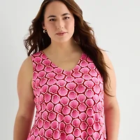 St. John's Bay Womens Plus V Neck Sleeveless Floral A-Line Dress