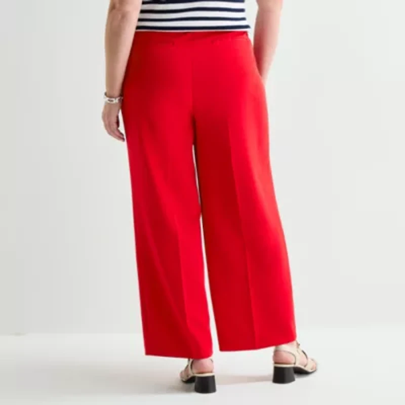 Liz Claiborne Charlotte Womens Plus Wide Leg Mid Rise Trouser