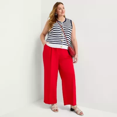 Liz Claiborne Charlotte Womens Plus Wide Leg Mid Rise Trouser