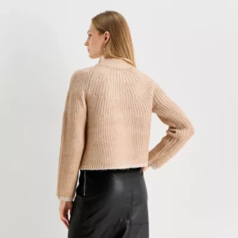 Worthington Petite Womens Mock Neck Long Sleeve Striped Pullover Sweater