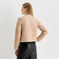 Worthington Petite Womens Mock Neck Long Sleeve Striped Pullover Sweater