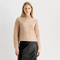 Worthington Petite Womens Mock Neck Long Sleeve Striped Pullover Sweater