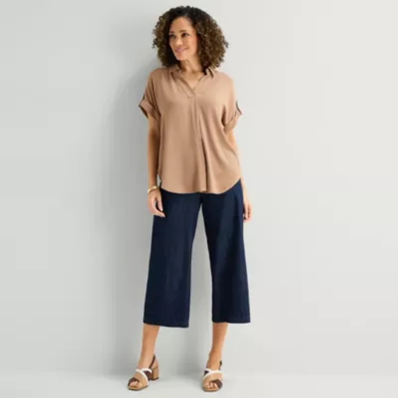 Liz Claiborne Womens Short Sleeve Blouse