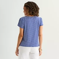 Liz Claiborne Womens Boat Neck Short Sleeve Blouse