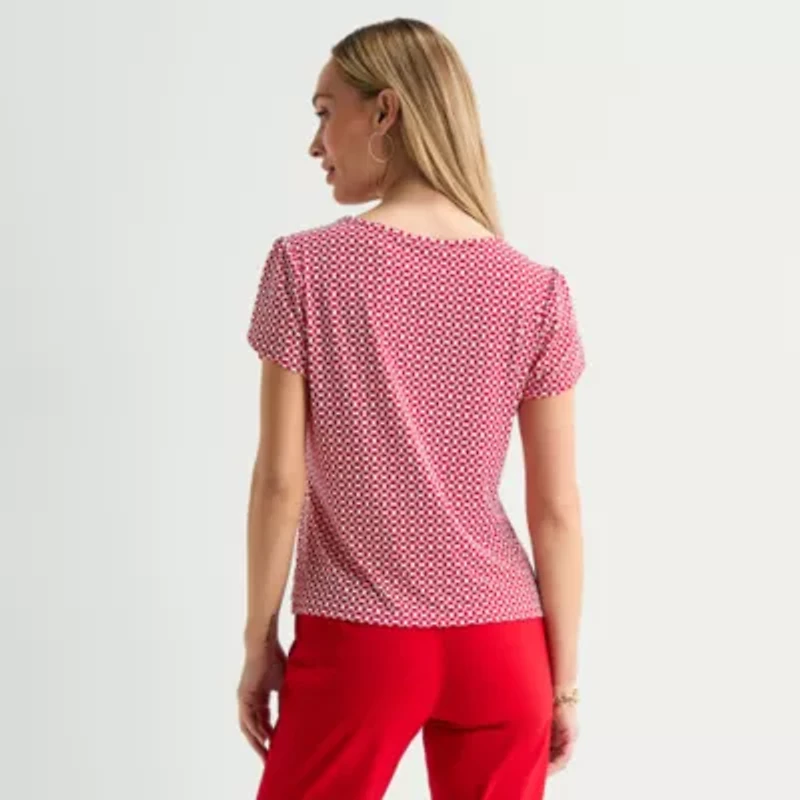 Liz Claiborne Womens Boat Neck Short Sleeve Blouse