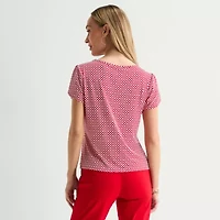 Liz Claiborne Womens Boat Neck Short Sleeve Blouse