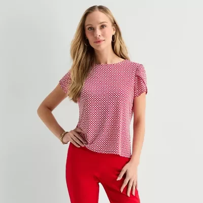 Liz Claiborne Womens Boat Neck Short Sleeve Blouse
