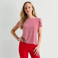 Liz Claiborne Womens Boat Neck Short Sleeve Blouse