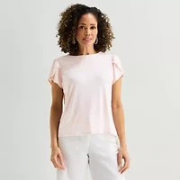 Liz Claiborne Womens Jewel Neck Short Sleeve Blouse