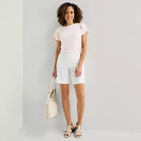Liz Claiborne Womens Jewel Neck Short Sleeve Blouse