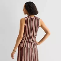 Liz Claiborne Womens Crew Neck Sleeveless Striped Pullover Sweater