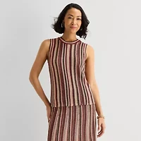 Liz Claiborne Womens Crew Neck Sleeveless Striped Pullover Sweater