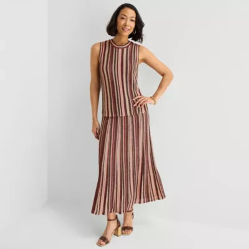 Liz Claiborne Womens Crew Neck Sleeveless Striped Pullover Sweater