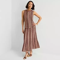 Liz Claiborne Womens Crew Neck Sleeveless Striped Pullover Sweater