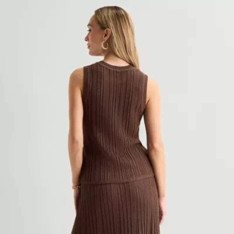 Liz Claiborne Womens Crew Neck Sleeveless Striped Pullover Sweater