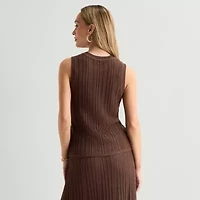 Liz Claiborne Womens Crew Neck Sleeveless Striped Pullover Sweater