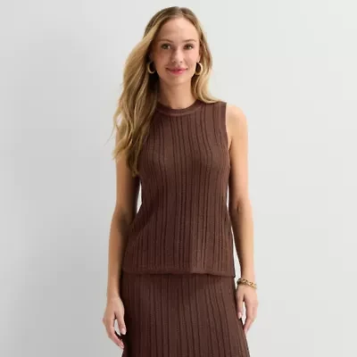 Liz Claiborne Womens Crew Neck Sleeveless Striped Pullover Sweater