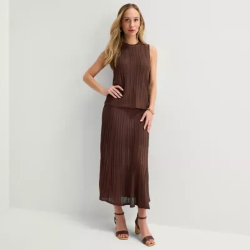 Liz Claiborne Womens Crew Neck Sleeveless Striped Pullover Sweater