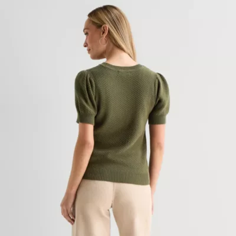 Liz Claiborne Womens Crew Neck Short Sleeve Pullover Sweater