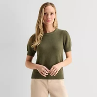 Liz Claiborne Womens Crew Neck Short Sleeve Pullover Sweater