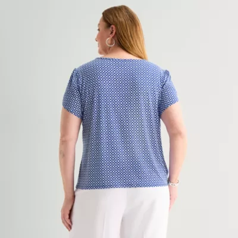 Liz Claiborne Womens Plus Crew Neck Short Sleeve Blouse