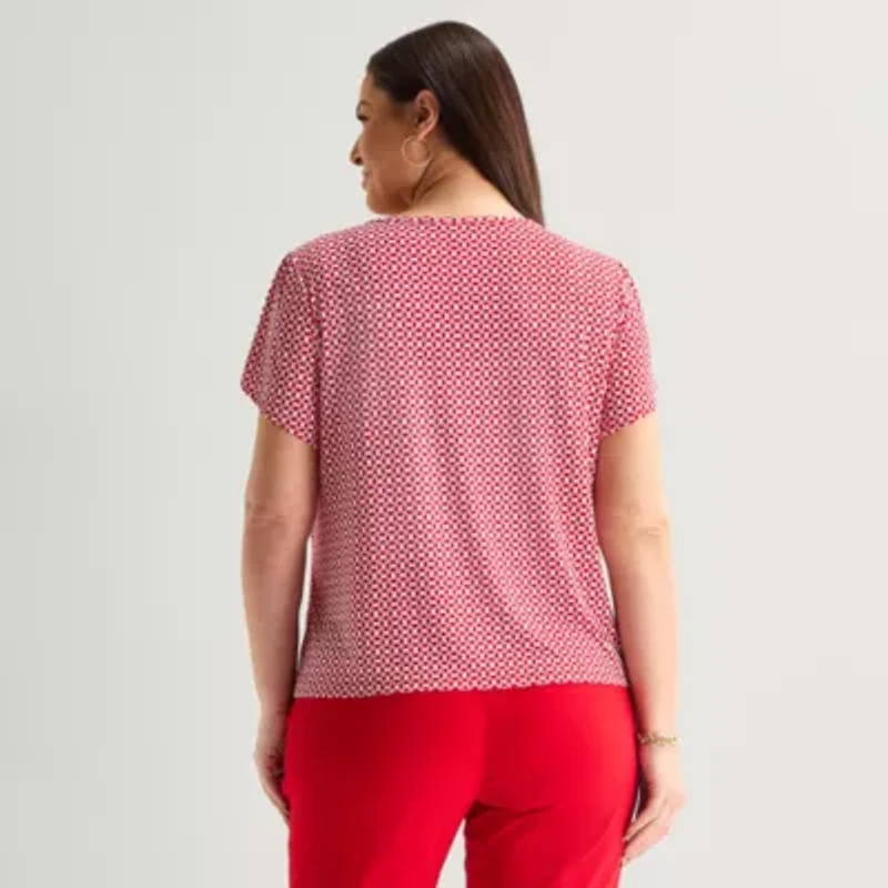 Liz Claiborne Womens Plus Crew Neck Short Sleeve Blouse