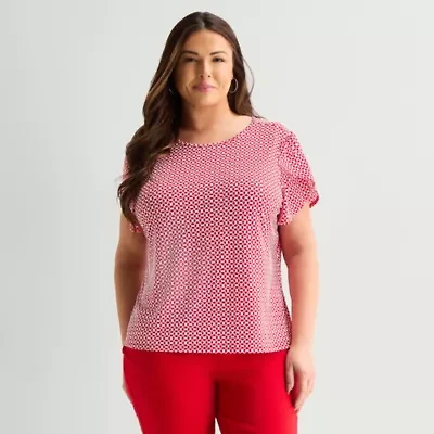 Liz Claiborne Womens Plus Crew Neck Short Sleeve Blouse