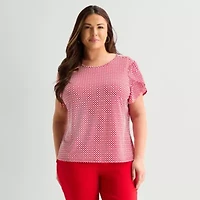 Liz Claiborne Womens Plus Crew Neck Short Sleeve Blouse