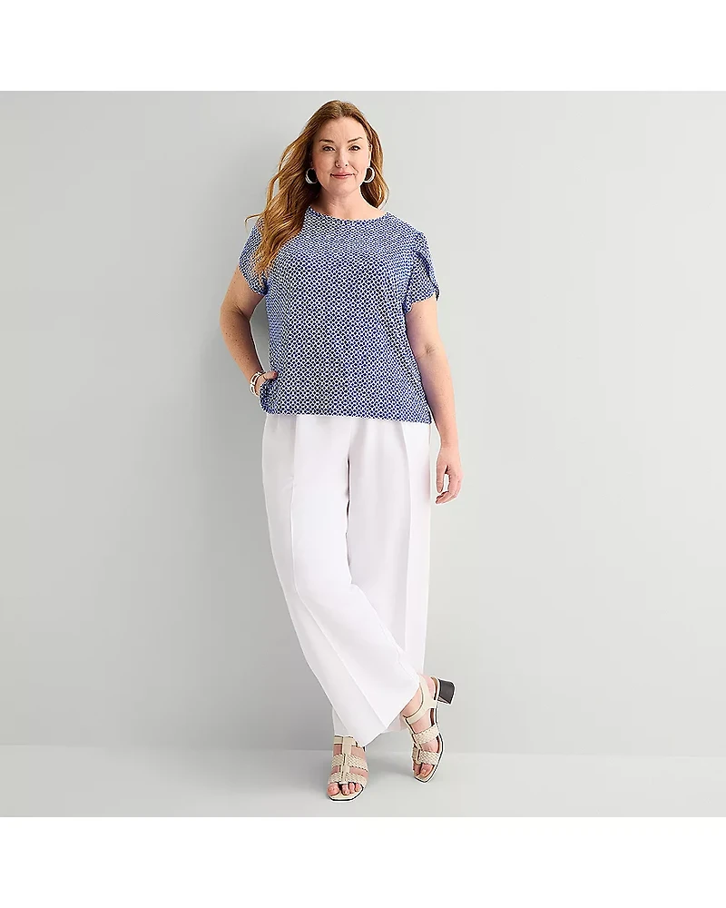 Liz Claiborne Womens Plus Crew Neck Short Sleeve Blouse