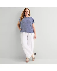 Liz Claiborne Womens Plus Crew Neck Short Sleeve Blouse