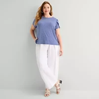 Liz Claiborne Womens Plus Crew Neck Short Sleeve Blouse