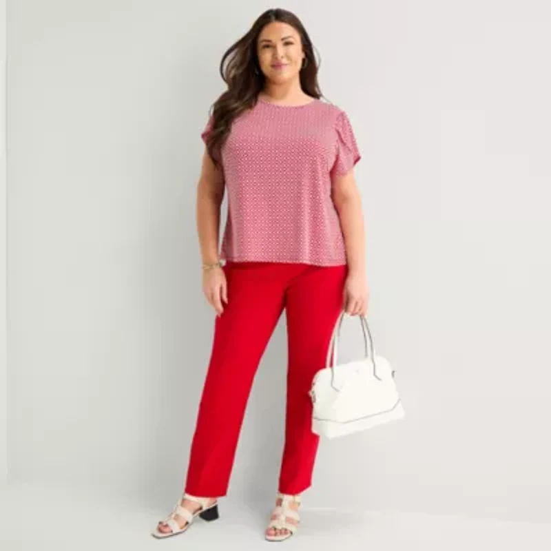 Liz Claiborne Womens Plus Crew Neck Short Sleeve Blouse