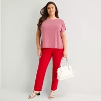 Liz Claiborne Womens Plus Crew Neck Short Sleeve Blouse