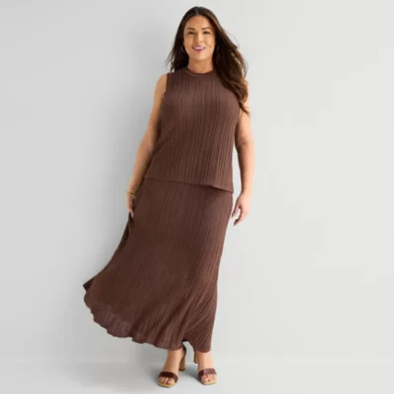 Liz Claiborne Lurex Womens Plus Midi A-Line Skirt