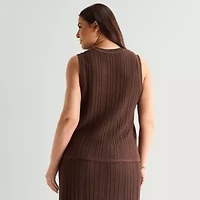 Liz Claiborne Plus Womens Crew Neck Sleeveless Pullover Sweater