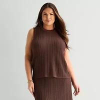 Liz Claiborne Plus Womens Crew Neck Sleeveless Pullover Sweater