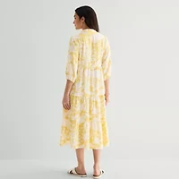 52seven Womens 3/4 Sleeve Midi Floral Shift Dress