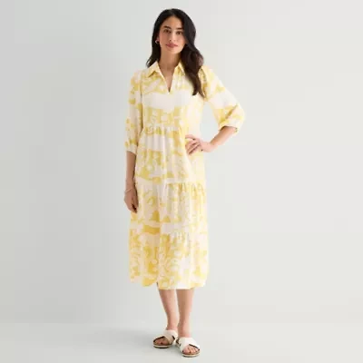 52seven Womens 3/4 Sleeve Midi Floral Shift Dress