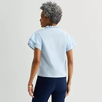 Liz Claiborne Womens Split Crew Neck Blouse