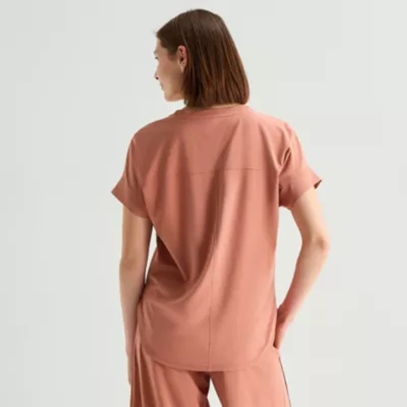 Stylus Woven Dolman Tee\N Womens Crew Neck Short Sleeve T-Shirt