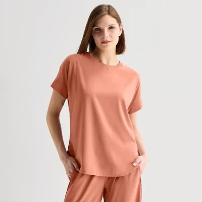Stylus Woven Dolman Tee\N Womens Crew Neck Short Sleeve T-Shirt