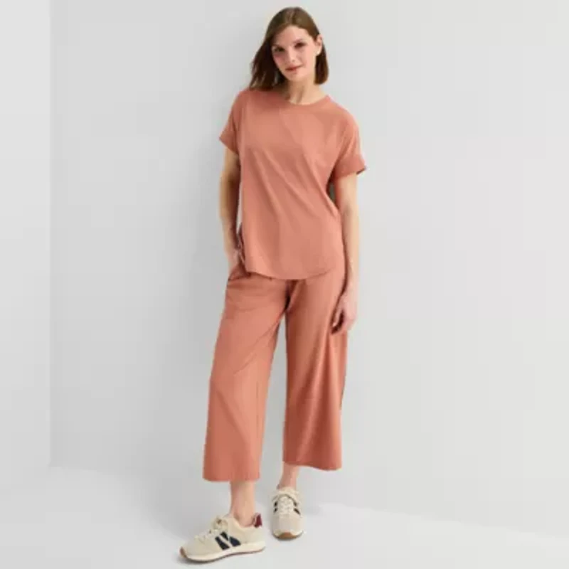 Stylus Woven Dolman Tee\N Womens Crew Neck Short Sleeve T-Shirt