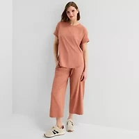 Stylus Woven Dolman Tee\N Womens Crew Neck Short Sleeve T-Shirt
