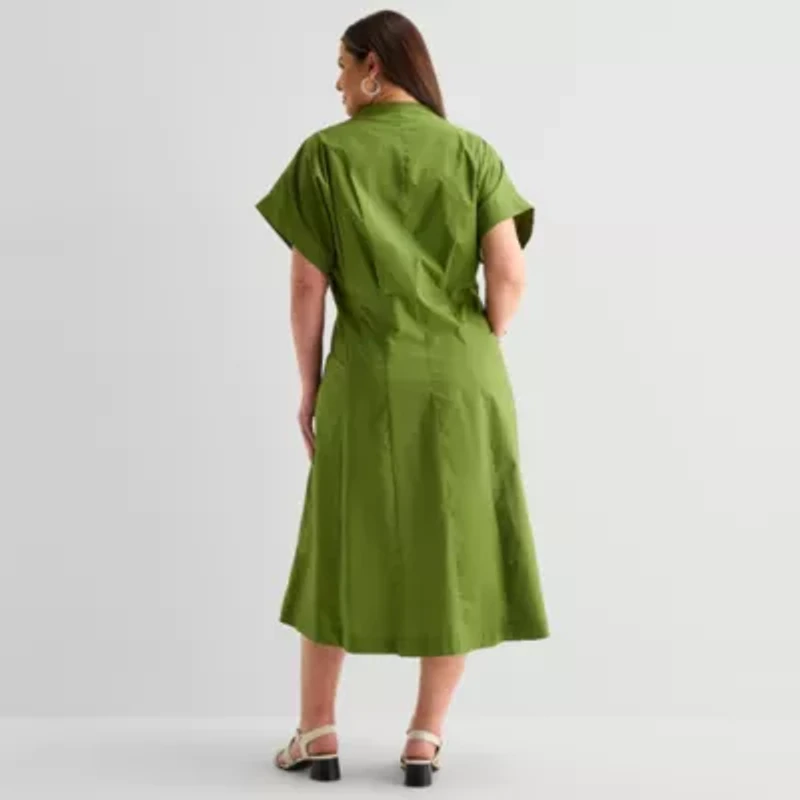 Liz Claiborne Womens Plus Short Sleeve Midi A-Line Dress