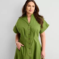 Liz Claiborne Womens Plus Short Sleeve Midi A-Line Dress