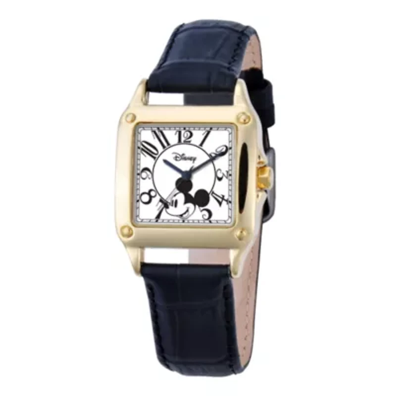 Disney Womens Mickey Mouse Black Leather Strap Watch