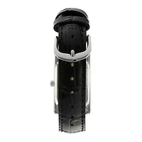 Peugeot® Womens Silver-Tone Black Leather Strap Watch	
