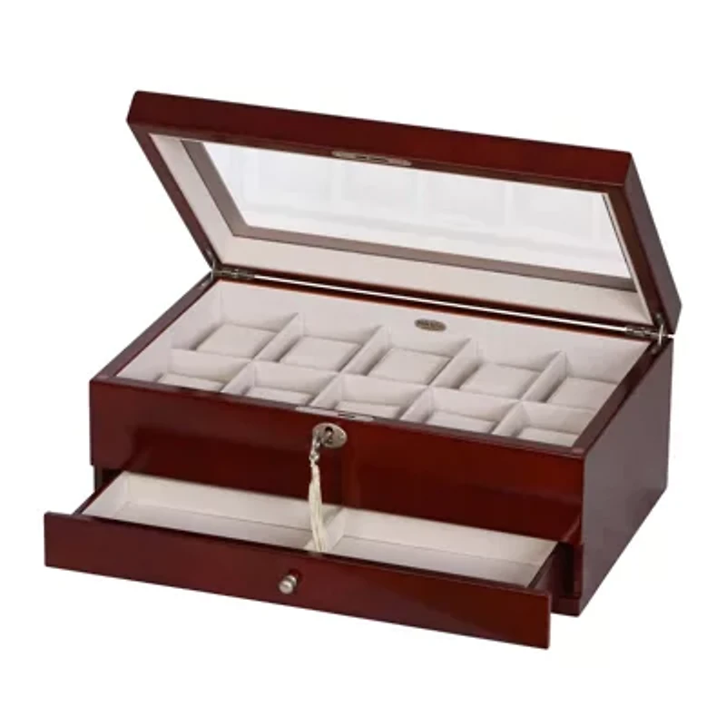 Mele and Co Christo Glass Top Walnut-Finish Watch Box